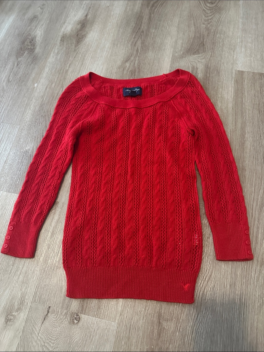 American Eagle Outfitters Red Off-the-Shoulder Cable Knit Sweater
